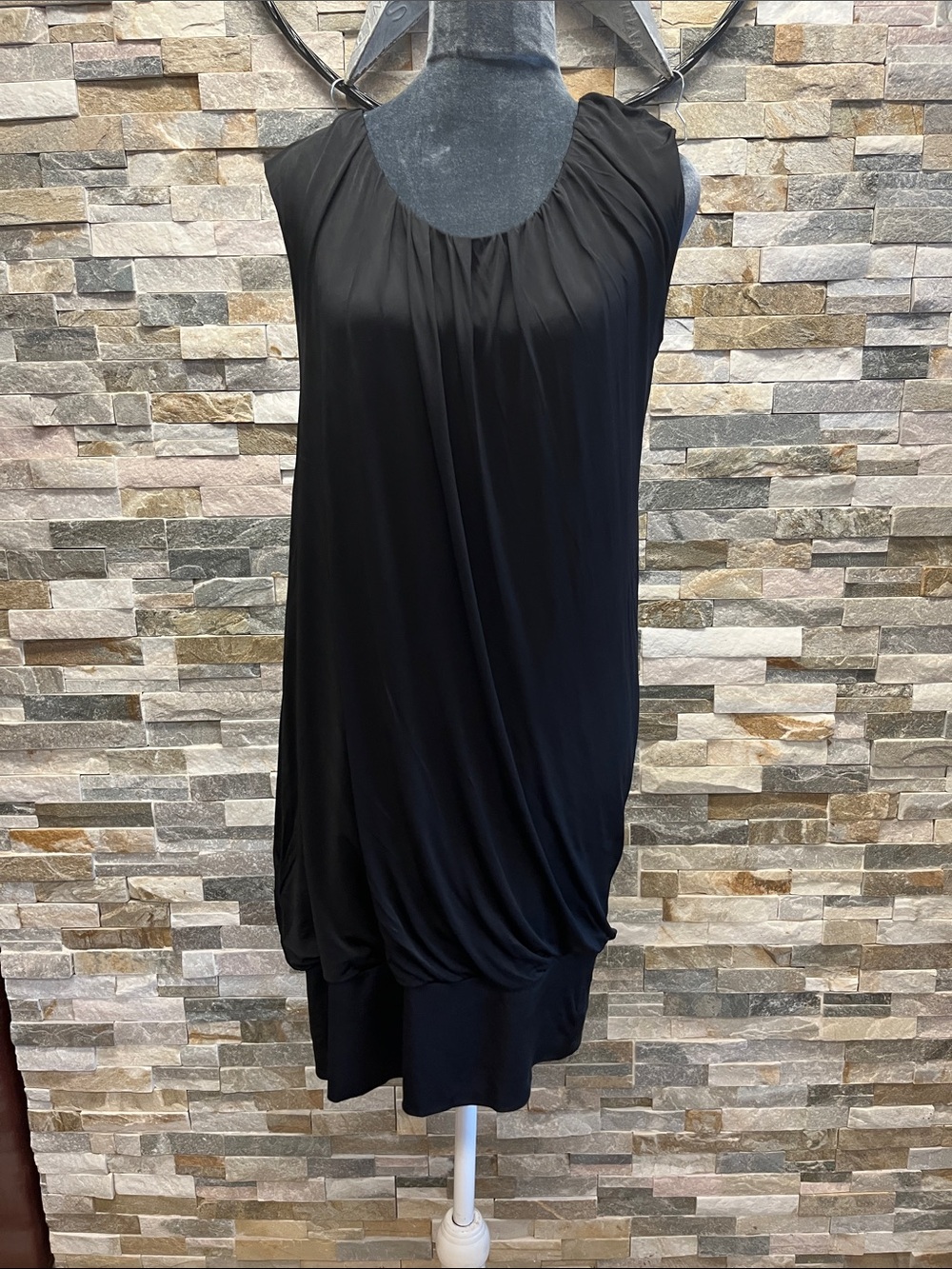DKNYC Black Sleeveless Gathered-Neck Midi Dress 20” PTP